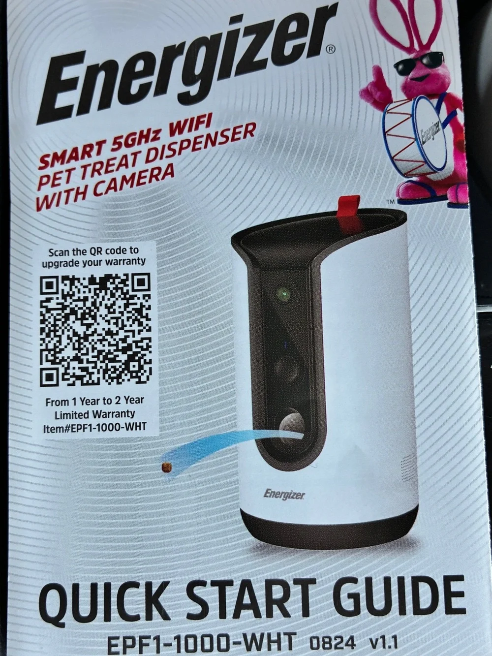 Energizer Smart Pet Camera & Treat Dispenser — White & Black